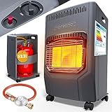 MONZANA® Gasheizung GH4500 Innenräume 4200W Gasofen 3 Heizstufen inkl. 50cm Gasschlauch Gasdruckregler Keramikheizplatten Camping Gasheizofen mobil