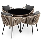 di volio Gartenmöbel-Set RIETI Beige/Grau, Terrassenmöbel aus Polyrattan und Stahl, Gartenmöbel für 4 Personen - Couchtisch & 4 Stühle