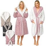 CalmyLIFE Bademantel Damen flauschig Morgenmantel - mit Wendefunktion kuschelige Bademäntel mit Kapuze Kuschelbademantel (S, Altrose/Weiss)
