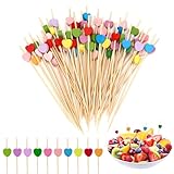 Sprifityy 100 Stück Cocktailspieße, 12cm Cocktail Deko, Cocktail Sticks, Fingerfood Spieße, Holz Zahnstocher Mit Niedlicher Herzförmig,Geeignet für Geburtstag Party und Fasching Party (Herzform)