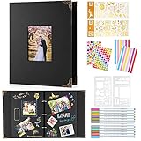 DazSpirit Ringbuch Fotobuch, Fotoalbum Zum Selbstgestalten Schwarz Album Aus Karton, Für 160 Bilder,Scrapbook Mit 60 Seiten,Inkl.10 Metallic Farbmarker,Gästebuch Für Geburtstag Und Hochzeit
