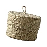 LOVIVER Runder handgewebter Rattan-Aufbewahrungskorb aus Seegras, Organizer, Snack-Aufbewahrungsbox, Haushalt, Blumenkasten für Hochzeit, Schreibtisch,