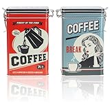 com-four® 2x Vorratsdose aus Metall - Kaffeedose mit verschließbarem Deckel - Metallbehälter im Retro-Design für Lebensmittel - vielseitig verwendbare Aufbewahrungsbox [Auswahl variiert]