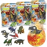 INKEE Surprise DINO | 3er Pack Badebomben Kinder mit Überraschung, 3x Ei-Form Badebomben mit dinosaurier spielzeug & Pfirsich-Eistee Aroma, Badekugeln mit Badewannenspielzeug