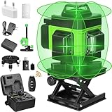 Kreuzlinienlaser, 4 x 360° Laser Wasserwaage Selbstnivellierenden, Multifunktionaler 4D-Laser mit 16 Linien, USB-wiederaufladbares Bau Fadenkreuz Laser Wasserwaage für Verlegung Bodenfliesen (Grün)