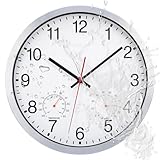 ACCSHINE Outdoor Wasserdicht Wanduhr Mit Thermometer und Hygrometer Anzeige Wanduhr Ohne TickgeräUsche Lautlos 30cm Quarz Batterie Betriebene Groß Deko Garten Wand Uhr (Weiß)