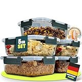 uandu Glasbehälter mit Deckel, 5- teilig, Meal prep Gläser, Frischhaltedosen Glas mit Deckel, Glasdosen mit Deckel Set, Meal prep Boxen Glas