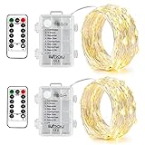 BXROIU 2 x50Leds Silbernedraht Micro LED Lichterkette Batteriebetrieb 8 Programm (Warm weiß), 2 Stück (1er Pack)