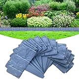 Rasenkante Kunststoff Steinoptik,2.5m Beetumrandung Mähkante Randsteine aus Kunststoff, Beeteinfassung Gartenzaun,L 25 x H 23cm, 10 Stücke, Anthrazit (Anthrazit, 2.5m-10pcs)