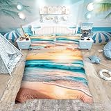 Homemissing Bettwäsche-Set mit Strandmotiv, King-Size, Hawaii-Strand-, Ozeanwellen-Motiv, für Kinder, Jungen, Mädchen, Meeresmotiv, bedruckt, für Sommer, Urlaub, Bett-Set (ohne Bettdecke)