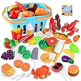 FUQUN 40PCS Schneiden Spiel Lebensmittel Spielzeug, Geschnittenes Obst und Gemüse als Spielzeug Obst Kinderküche zu Spielen Schneiden Rollenspiele für ab 2 3 4 5 Jahre Weihnachten Geburtstags Geschenk