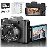 Digitalkamera 4K 48MP Vlogging-Kamera mit 3'' 180-Grad-Flip-Screen, 16X Digitalzoom-Kamera für Fotografie mit Autofokus & 32GB Karte & 2 Batterien für Teens Studenten Kinder Jungen Mädchen