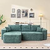 DRIXNO Ecksofa mit Schlaffunktion, L-Form Boneless Couch, 264cm mit Chaiselongue, Modulares Sofa mit Zierkissen für das Wohnzimmer, Ecksofa freistehend, Big Sofa Couch 3 Sitzer, Ohne Montage, Grün