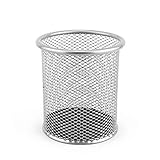D.RECT Metall Stifteköcher | Stiftehalter rund aus Drahtmetall | Mesh Multifunktions Becher für Kugelschreiber Ø91 mm Silberfarben