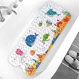 LATERN Badewannenmatte für Kinder, 100CM x 40CM Extra Lange Badematte Anti Rutsc Duschmatte mit Saugnäpfen und Ablauflöchern für Nassen Badezimmerboden - Waschmaschinenfest (Delfin)
