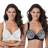 Curve Muse Übergröße Ungefüttert Bügel Spitzen-BH mit gepolsterten Schultergurten-2er Pack-Schwarz,Weiß-105D-V2