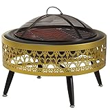 Feuerstelle für den Außenbereich, multifunktional, aus Gusseisen und Edelstahl, für Garten, Terrasse, freistehender Heizstrahler mit Funkenschutzgitter, perfekt für Wärme und Kochen im Freien