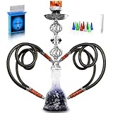 Shisha Set Wasserpfeife 4 Schläuche Hookah Komplett 56cm Wasserpfeife Shisha mit Tauchrohr Diffusor Glasflasche Bowl Schornsteinköpfe Zange Mundstück (Schwarz QZ1)