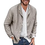 FGUUTYM Lockeres Langarm-Revers für Männer solide farbige Baumwoll-Len-Hemd Freizeit atmungsaktive All-Top mit Taste Hemd Herren Hellblau Langarm (Grey, XXXL)