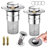 2 Stück Abflussstopfen Waschbecken, ​Haarsieb Waschbecken mit ​Edelstahl-Bodenabflusssieb, Pop-up Design mit Haarfänger,Schnellentwässerung für 34-40 mm Abflüsse (Küche, Bad, Waschbecken)