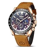 HANPOSH Herren Uhr Chronograph Uhren Herren Chronograph Edelstahl Wasserdicht Analog Quarz Armbanduhr Herren mit Datum Leuchtende Business Casual Uhren fur Männer (A04- Braun Rose Kaffee)
