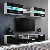 Hommdiy TV-Schrank,5-TLG.TV-Wohnwand-Set mit LED-Leuchten,Hochglanz-Wohnwand TV/Medien-Weiß/Schwarz (Schwarz)