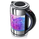 Arendo - Wasserkocher Glas mit Temperatureinstellung – 1,7l - einstellbare Temperaturen 40° - 100 °C – Temperaturanzeige Digital - Warmhaltefunktion – energiesparend – BPA-frei - RGB Beleuchtung