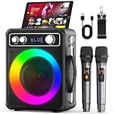 Tragbare Karaoke Maschine mit 2 Drahtlosen Mikrofone, Ankuka 15W Bluetooth Lautsprecher Box für Erwachsene/Kinder mit LED Lichteffekte, Unterstützt TF/USB, FM, Rec, AUX in, TWS für Party, Geburtstag