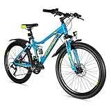 Bergsteiger Broome 24 Zoll Kinderfahrrad, 21 Gang-Schaltung, StVZO, Mountainbike mit Vollfederung, Scheibenbremsen & Dynamo-Licht, geeignet für 8, 9, 10, 11, 12, 13 Jahre, Jungen & Mädchen