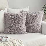MIULEE Kunstfell-Kissenbezüge, flauschig, weich, dekorativ, quadratisch, Plüsch, für Wohnzimmer, Sofa, Schlafzimmer, 40,6 x 40,6 cm, Grau, 2 Stück
