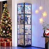 FREDEES Glas Vitrine mit LED-Beleuchtung, Eck-Glasvitrine 4-stöckige Sammlervitrine für Sammlerstücke/Spielzeug/Bücher, Verspiegelter Aufbewahrungsschrank, Schwarz