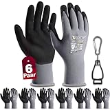 6 Paar Arbeitshandschuhe mit grip herren, mit Rutschfeste Nitril-Beschichtung Mechaniker Handschuhe, Montagehandschuhe mit optimaler Griffigkeit & feinem Tastgefühl, gartenhandschuhe damen, Größe 9/L