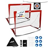 ArtSport Pop-up Fußballtor Goal Master - 2er Set mit Zubehör - faltbar & schnell spielbereit - 2 Fußballtore Indoor & Garten - Fußball Tor - Rot