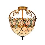Küchenleuchte im Tiffany-Stil, 30 cm, europäische Deckenleuchte für Restaurant, Schlafzimmer, Gang, Flur, Badezimmer, glasierte rosafarbene Tulpen-Deckenleuchte aus Buntglas