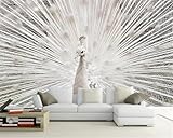 Tzxztt Minimalistisch Dreidimensional Weiß Tier Pfau 3D Tapete Hochwertige Strukturierte Seide Neutrale Material Ideal Für Wohnzimmer Schlafzimmer-350cm×256cm