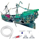 Schiffswrack Aquarium Dekoration, Schiff Luftblasenstein Blasendekoration für Aquarium, Aqua Ornaments Fish Tank Ornament mit Airline Schlauch, Tubing Rückschlagventilen, Saugnäpfen