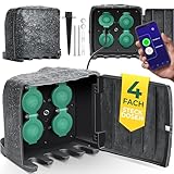 KESSER® Gartensteckdose Steinoptik mit 4 Steckplätzen - mit WiFi Funktion Steuerung per App - Inkl.Erdspieß, Mehrfachsteckdosen aussen mit 3m Verlängerungskabel Außensteckdose IP44 Dämmerungssensor
