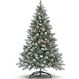 Kidsgigglz Künstlicher Weihnachtsbaum 150cm mit LED Beleuchtung, Tannenzapfen, PVC Tannenbaum künstlich mit Lichterkette, 8 Lichtfunktionen, Metallständer, IP44, Weihnachtsdeko für Innen & Außen