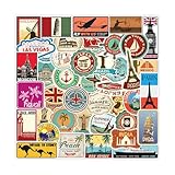 AFCJLTO 100pcs Aufkleber Länder Städte Aufkleber Reisetourismus Aufkleber Koffer Reisegepäck Taschen Reisen Scrapbooking Laptops MacBook Laptop Vsco Aufkleber wasserfeste Retro-Vinyl-Aufkleber