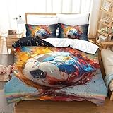 BEDPOCHY Fußball Bettbezug Set Bettwäsche-Sets Kinderbettwäsche-Set Reißverschluss Mit Kissenbezügen Betten Set Für Jungen Und Mädchen, Kinder Single（140x200cm）