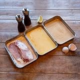 Housekeeps Panierschalen Set 3-teilig, steckbares Schnitzel Panierset 3 teilig Edelstahl, Panierstrasse ohne Kleckern, rostfrei,spülmaschinengeeignet