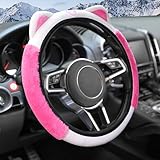 Flaconi Auto Lenkradbezug Plüsch,Lenkradbezug Winter,Lenkradbezug Plüsch, Lenkradbezug,Auto Lenkradbezug,Auto-Plüsch-Lenkradabdeckung,Geeignet für Autos,Lastwagen,Lieferwagen,SUVs (Rose Rot)
