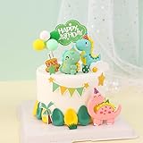 Dino Kuchen Deko, Dino Tortendeko, 14 Stück Tortendeko Dinosaurier Happy Birthday Kindergeburtstag Tiere Torte Deko Dschungel für Geburtstagsparty Zubehör DIY Kuchendekoration -A