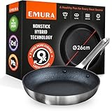Emura Antihaft Bratpfanne | 26cm Frying Pan. Aluminium Pfanne, Langlebig, PFOA- und PTFE-frei, kratzfest, Pfanne induktions- und backofengeeignet, Alle Herdarten