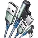 AINOPE 2 Stück USB C Kabel 3.1A Schnellladung, [2M+2M] Ladekabel USB C Winkel, haltbares Nylon geflochtenes USB A zu USB C Ladekabel für Samsung S20 S9 S8 Plus S10 Note 10 9 8 V30 V20 G6