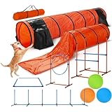 Agility-Trainingsgerät für Hunde, Hindernislauf-Starter-Kit mit Spieltunnel und verstellbarer hoher Hürde für den Innen- und Außenbereich