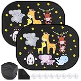 GmwyCzV 2 Stück Auto Sonnenschutz Baby mit UV Schutz, 44X36 cm Universal Sonnenschutz Auto Kinder, Autofenster Sonnenschutz mit 8 Saugnäpfen, Sonnenblende Auto für Kinder mit Süßen Tier Motiven