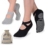 Ozaiic Yoga Socken rutschfeste für Damen für Pilates, Barre, Ballett, Tanz (EUR 35-41, 2 Paar - Schwarz und Grau)