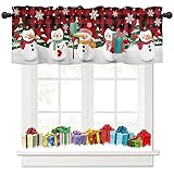 Tokusyou Weihnachten Scheibengardine Gardinen Deko Weihnachtsgardine Rot Vorhang Der Niedlich Schneemann Kariert Schneeflocken Muster Bistrogardinen für Küche Fenster B 137 × H 45 cm