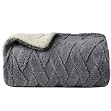 KEAYOO Kuscheldecke Flauschige Sherpa Wolldecke (Dunkelgrau Geometrie, 150x200cm)